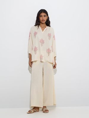 Utsa Cream Foliage Printed Tunic