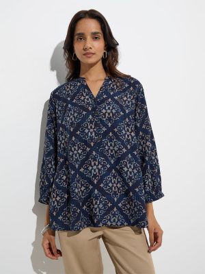 Utsa Navy Printed Tunic
