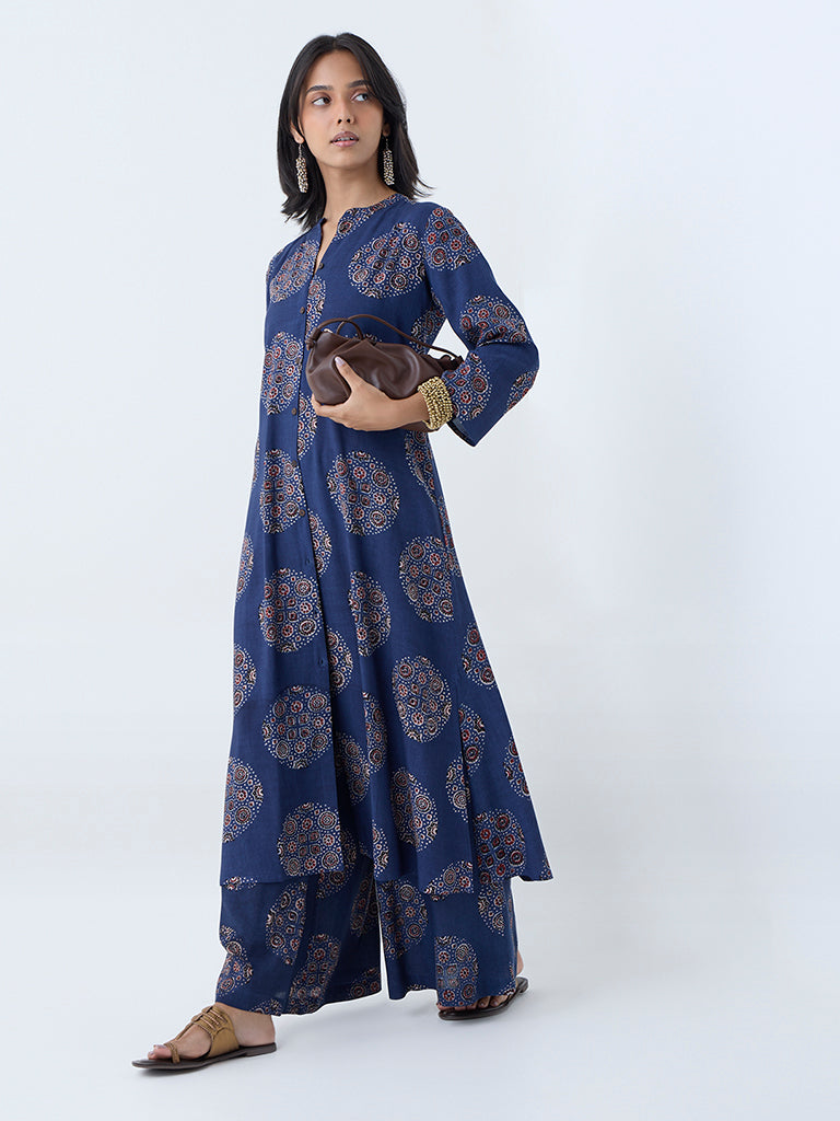 Utsa Indigo Printed Palazzos - Image 2