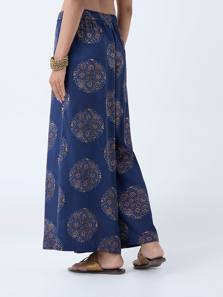Utsa Indigo Printed Palazzos - Image 4