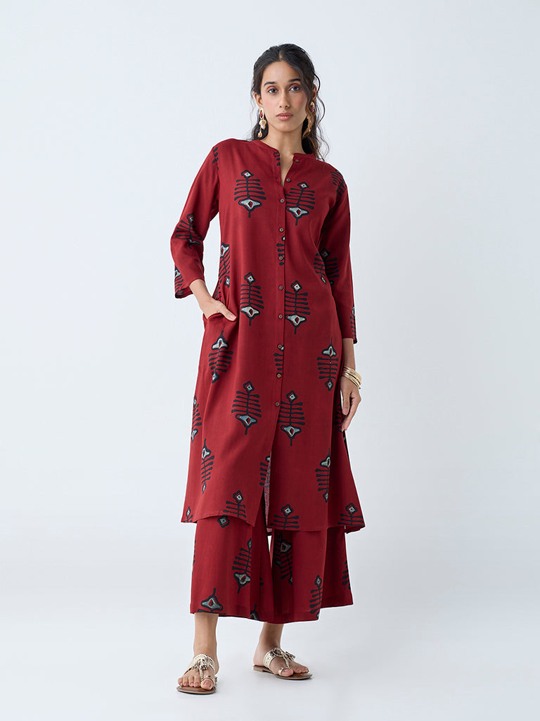Utsa Maroon Printed Palazzos - Image 2