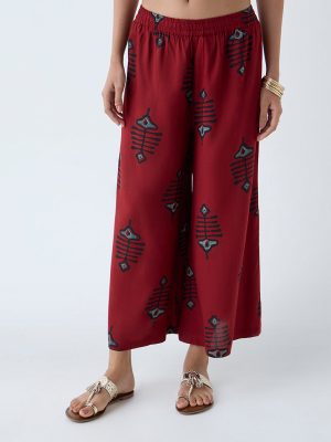 Utsa Maroon Printed Palazzos