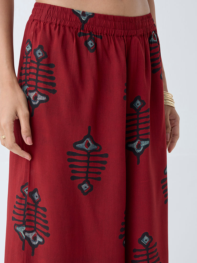 Utsa Maroon Printed Palazzos - Image 3