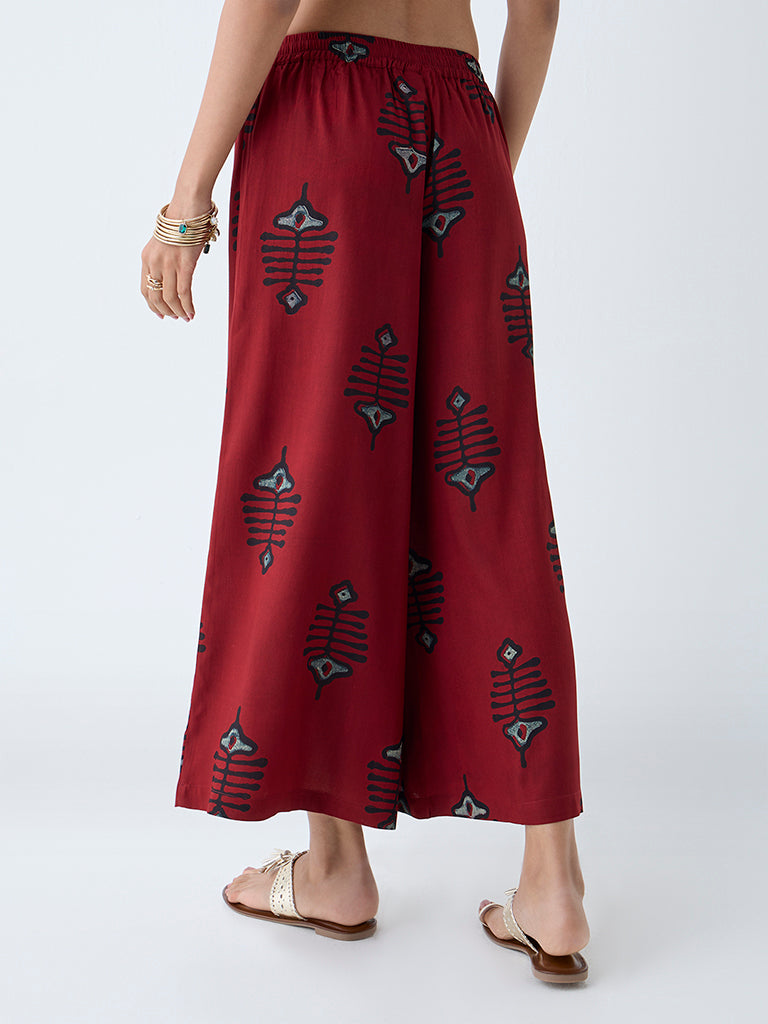 Utsa Maroon Printed Palazzos - Image 4