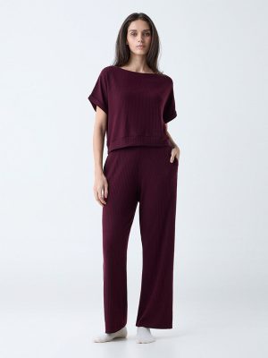 Wunderlove Wine Ribbed-Textured T-Shirt