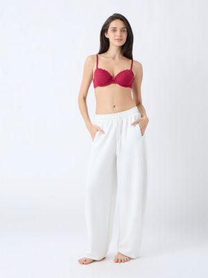 Wunderlove Red Pointelle Lace Design Cotton-Blend Briefs