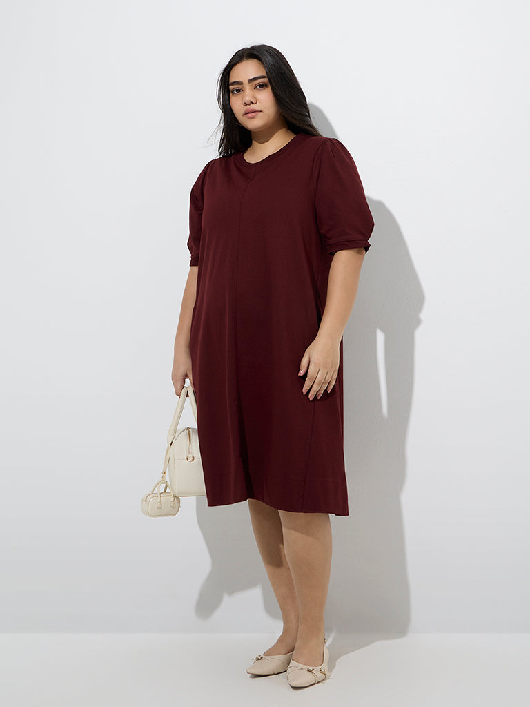 Gia Brown Solid Cotton Straight Dress
