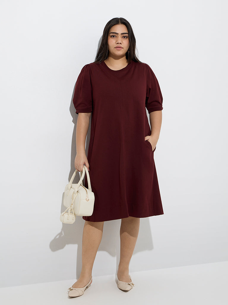Gia Brown Solid Cotton Straight Dress - Image 2