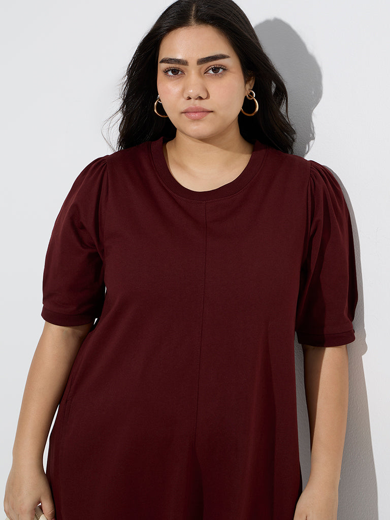 Gia Brown Solid Cotton Straight Dress - Image 3