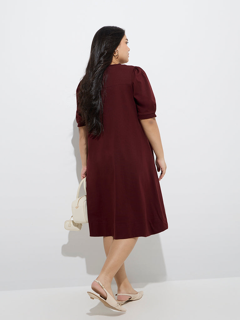 Gia Brown Solid Cotton Straight Dress - Image 4