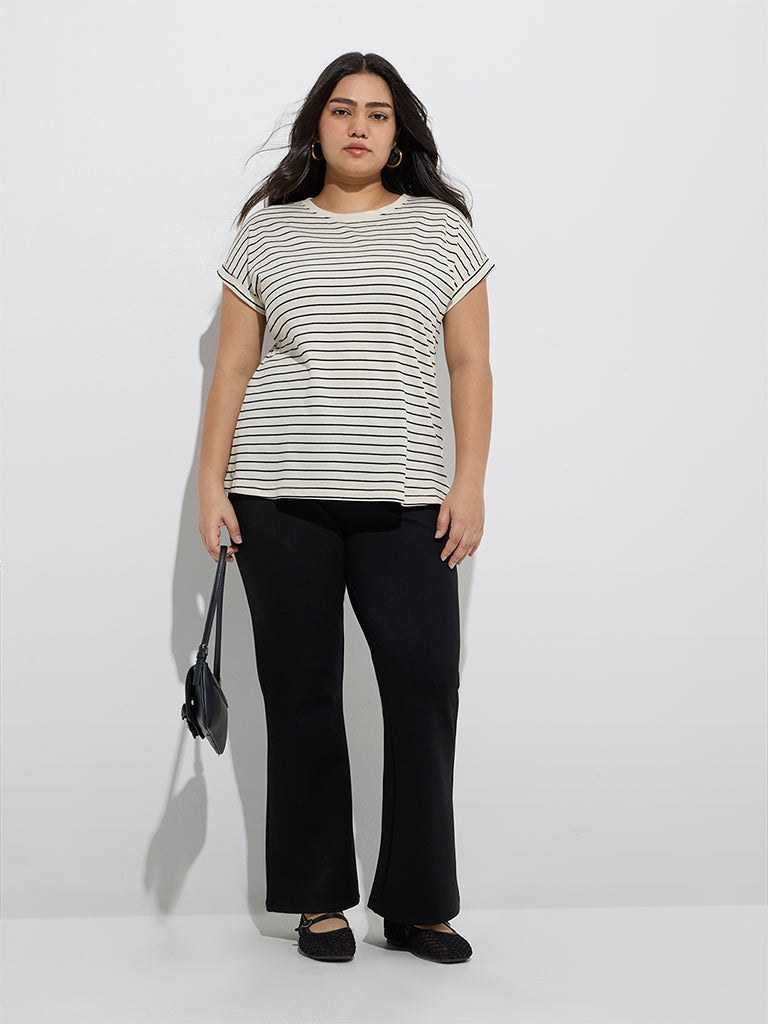 Gia Off-White Stripe Patterned Cotton T-Shirt - Image 2