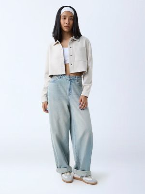 Nuon Off-White Solid Suede Jacket