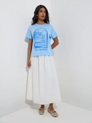 LOV Light Blue Scenic-Inspired Cotton T-Shirt