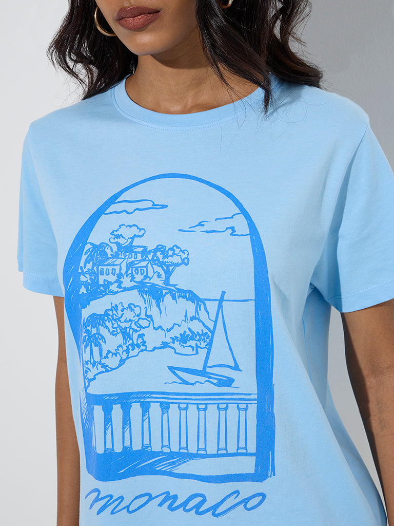 LOV Light Blue Scenic-Inspired Cotton T-Shirt - Image 4