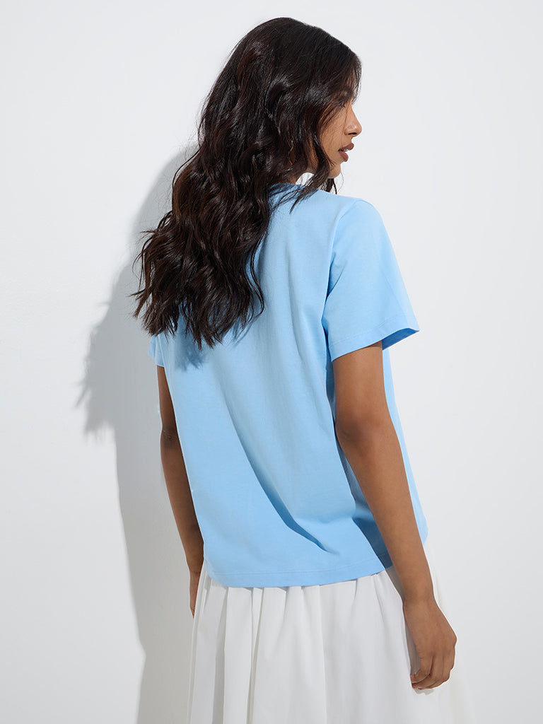 LOV Light Blue Scenic-Inspired Cotton T-Shirt - Image 5