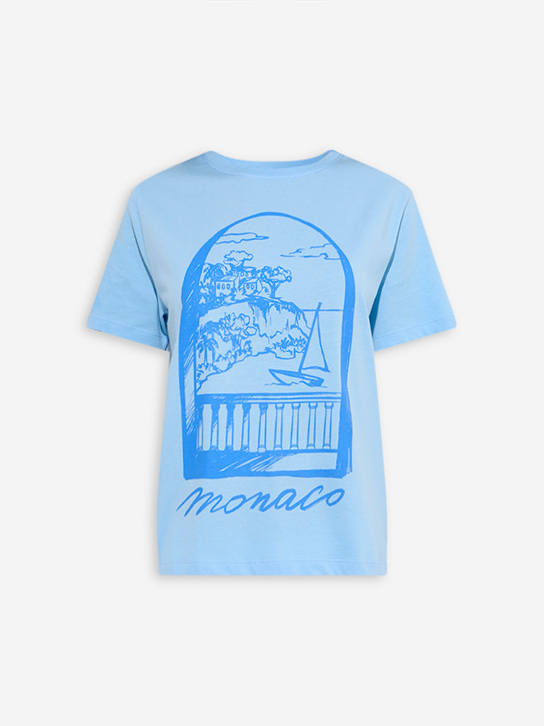 LOV Light Blue Scenic-Inspired Cotton T-Shirt - Image 6