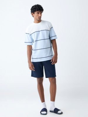 WES Lounge Navy Relaxed-Fit Mid-Rise Cotton Shorts