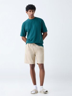 WES Lounge Taupe Solid Relaxed-Fit Mid-Rise Cotton Shorts