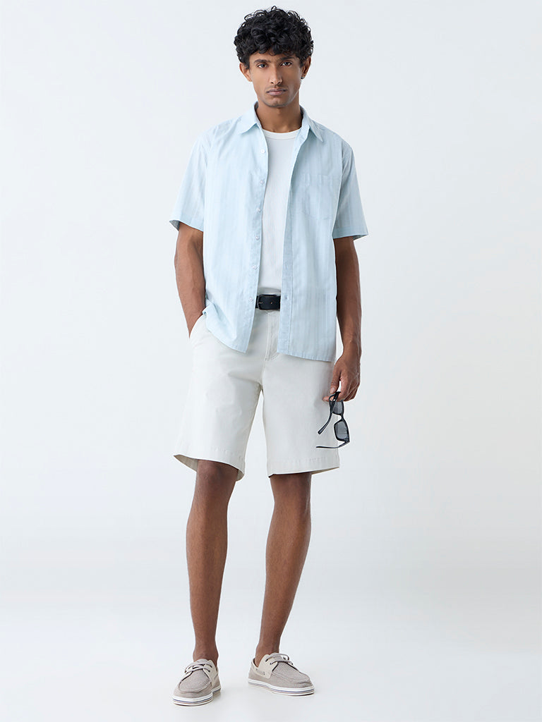 WES Casuals Light Blue Checkered Relaxed-Fit Cotton Shirt - Image 3