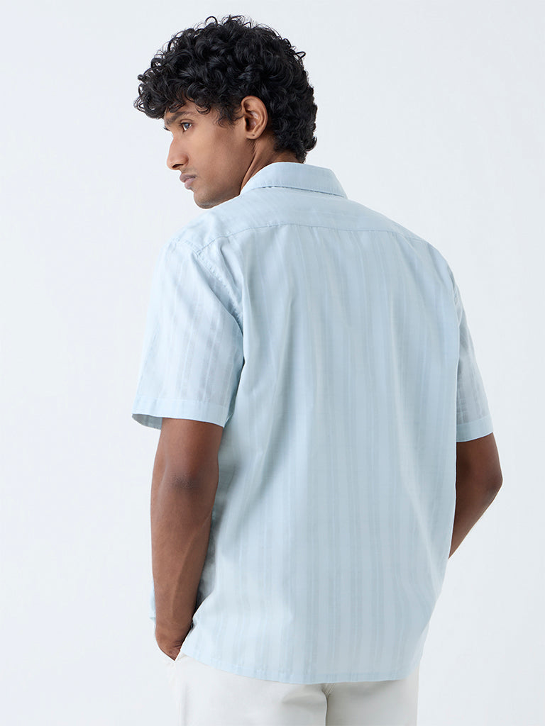 WES Casuals Light Blue Checkered Relaxed-Fit Cotton Shirt - Image 5