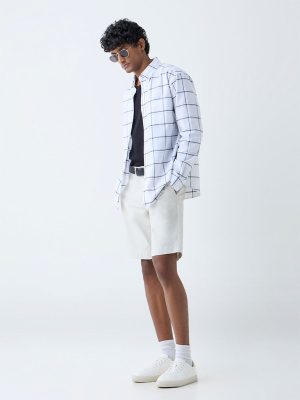 WES Casuals White Checks Design Relaxed-Fit Cotton Shirt