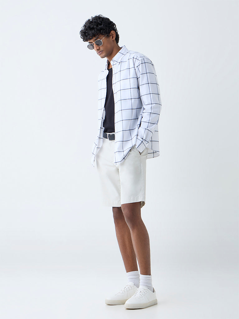 WES Casuals White Checks Design Relaxed-Fit Cotton Shirt