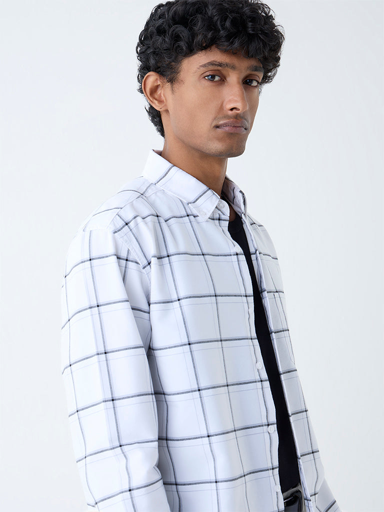 WES Casuals White Checks Design Relaxed-Fit Cotton Shirt - Image 3