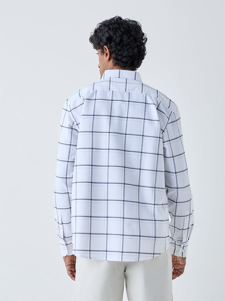 WES Casuals White Checks Design Relaxed-Fit Cotton Shirt - Image 4