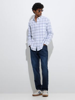 WES Casuals White Checks Design Relaxed-Fit Cotton Shirt
