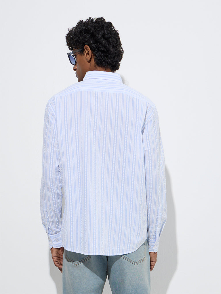 WES Casuals Blue Stripe Relaxed-Fit Cotton Shirt - Image 4