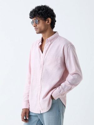 WES Casuals Pink Striped Relaxed-Fit Cotton-Blend Shirt