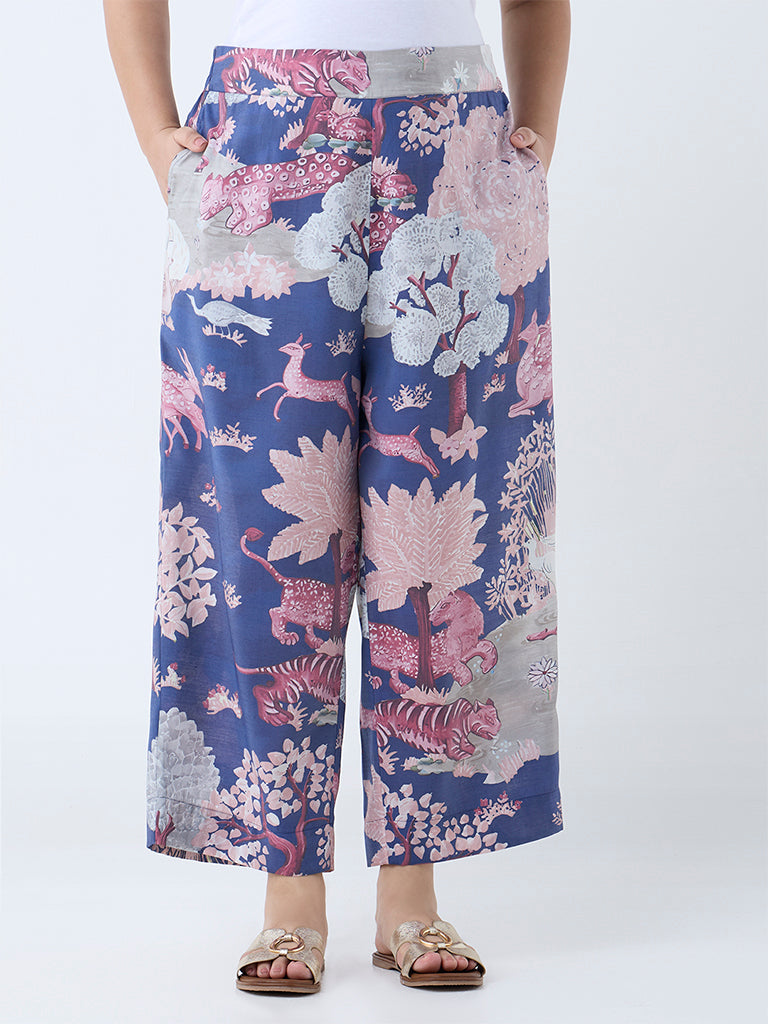 Diza Blue Forest-Themed Ethnic Pants