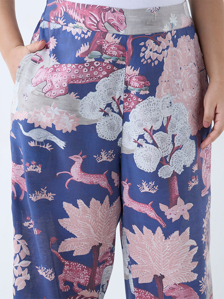 Diza Blue Forest-Themed Ethnic Pants - Image 3