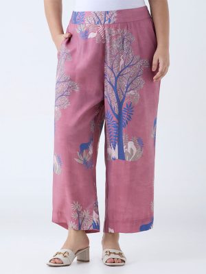 Diza Dusty Pink Forest-Themed Ethnic Pants