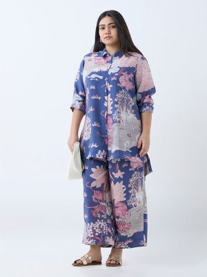 Diza Blue Forest-Themed High-Low Tunic