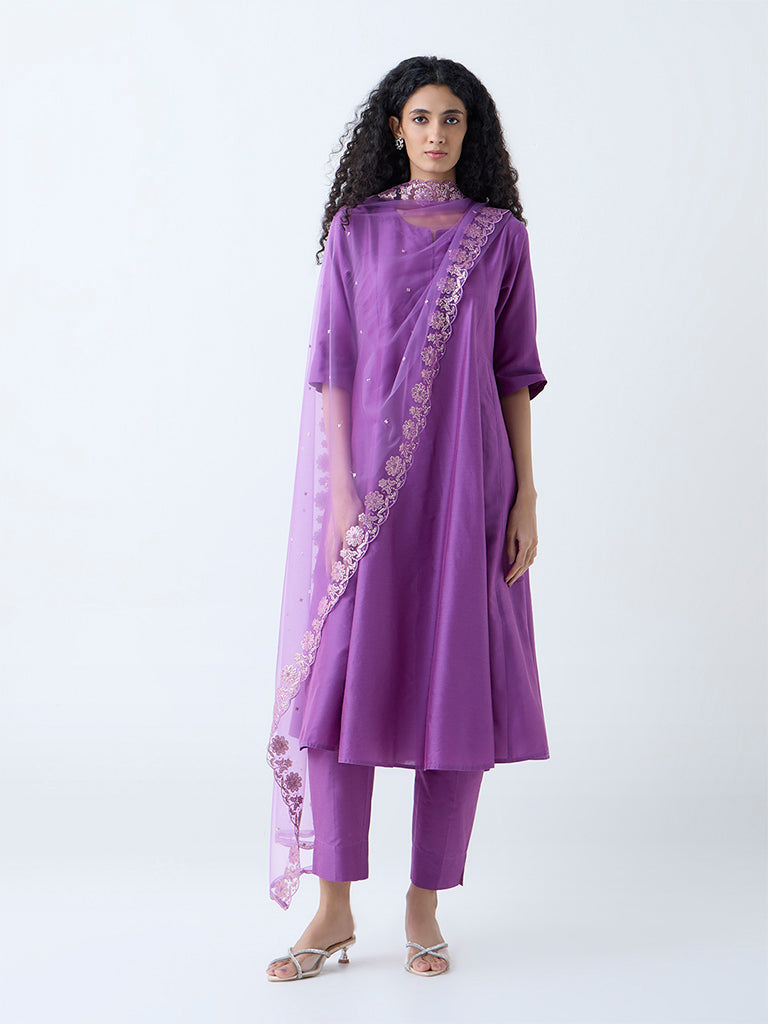 Vark Purple Anarkali Ethnic Set