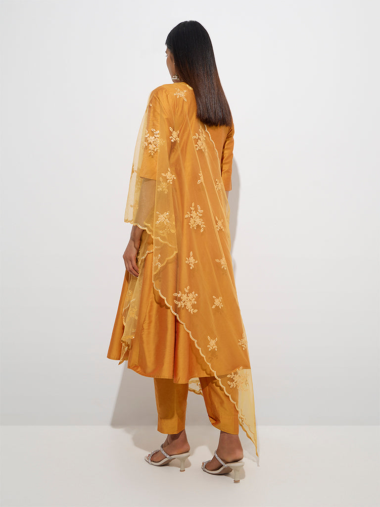 Vark Yellow Floral Embellished A-Line Ethnic Set - Image 4