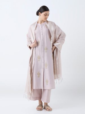 Vark Beige Embellished A-Line Ethnic Set