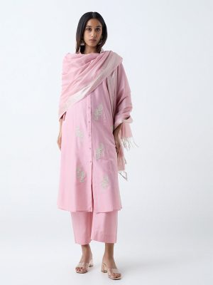 Vark Pink Embroidered A-Line Ethnic Set