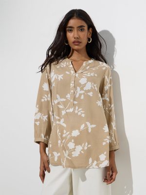 Utsa Beige Floral Pattern Tunic