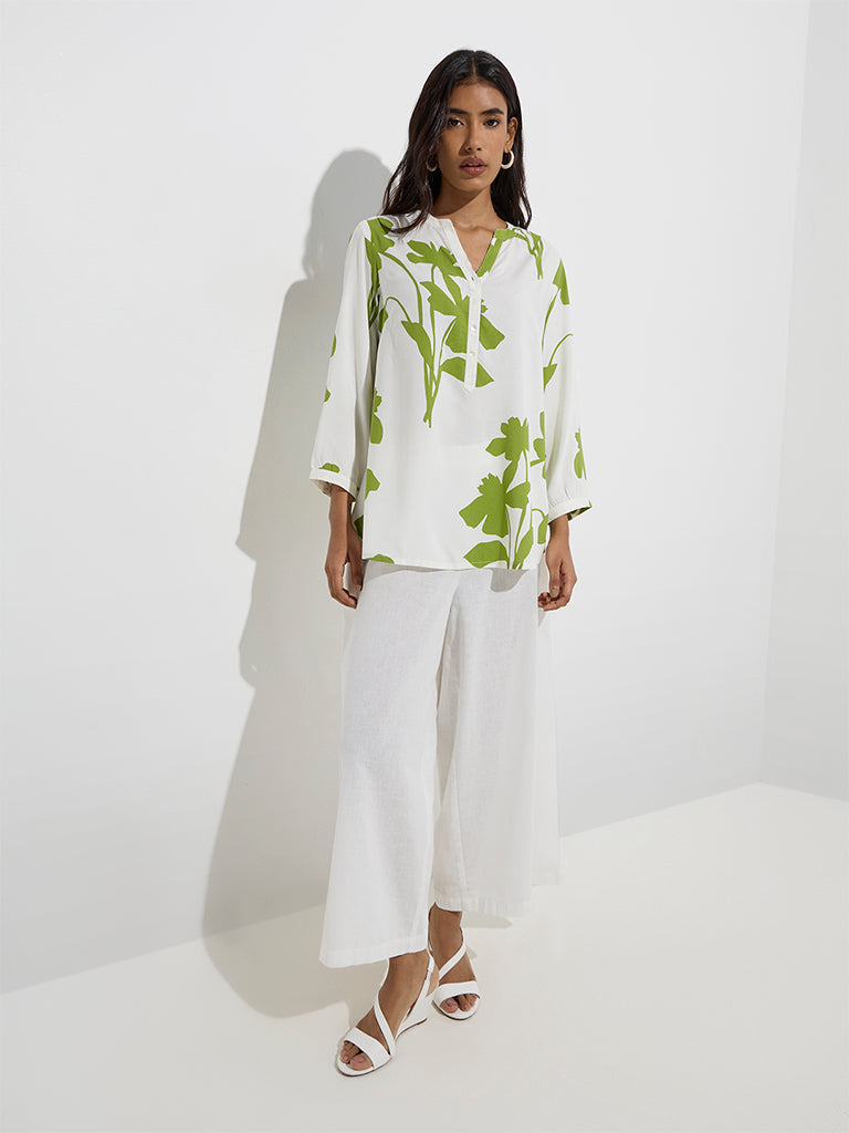 Utsa Green Botanical Printed Tunic - Image 2