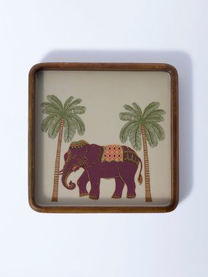 Westside Home Brown Elephant Design Wooden Tray