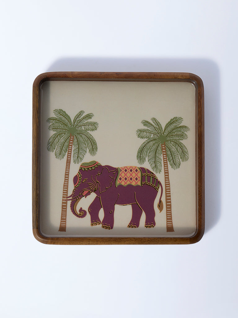 Westside Home Brown Elephant Design Wooden Tray