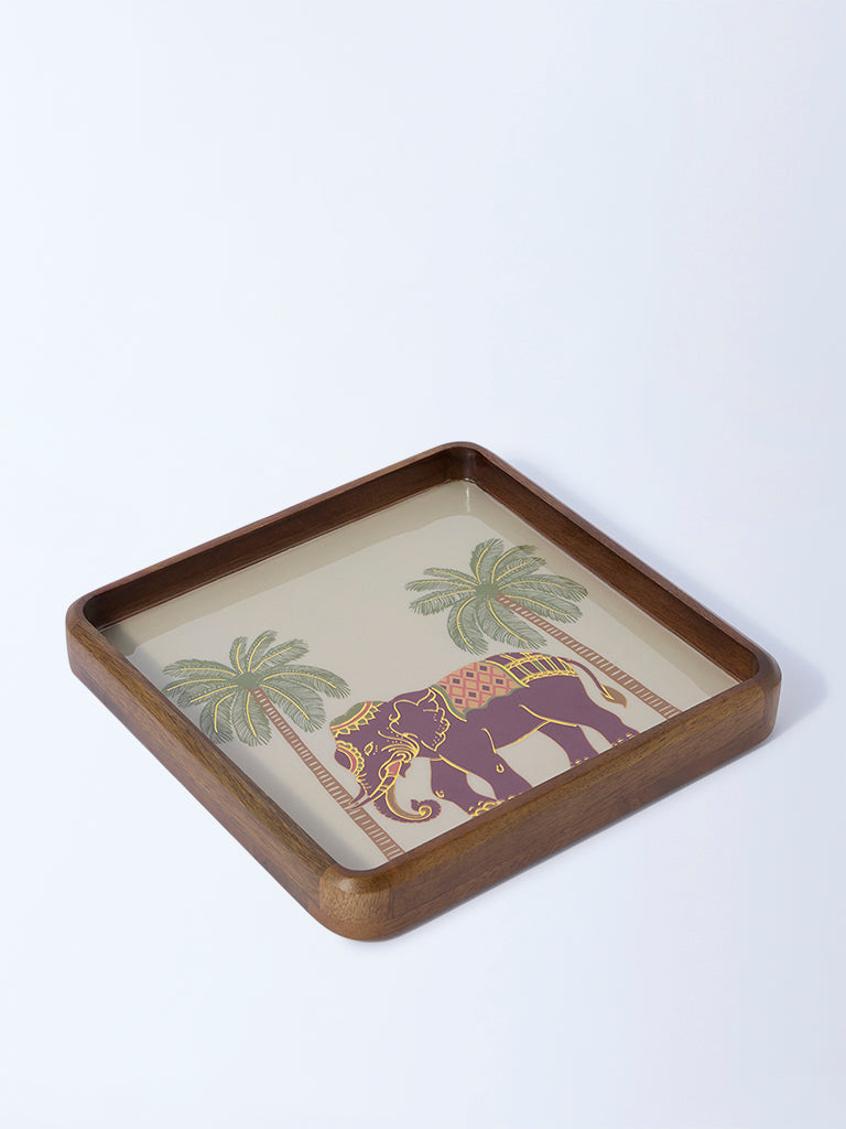 Westside Home Brown Elephant Design Wooden Tray - Image 2