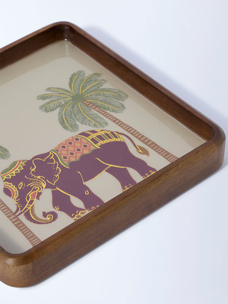 Westside Home Brown Elephant Design Wooden Tray - Image 3