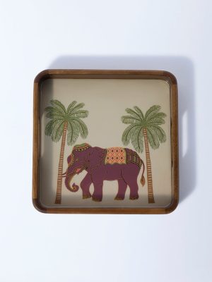 Westside Home Brown Elephant Design Wooden Tray