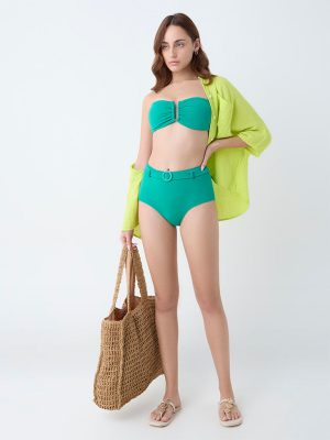 Wunderlove Swimwear Green High-Waist Belted Full Briefs