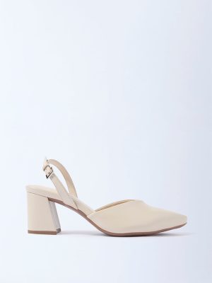 LUNA BLU Ivory Slingback Block-Heel Mules
