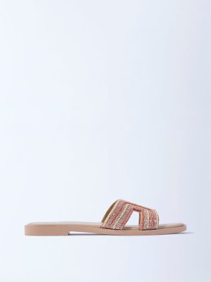 LUNA BLU Beige Embellished Slides