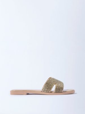 LUNA BLU Light Gold Embellished Slides